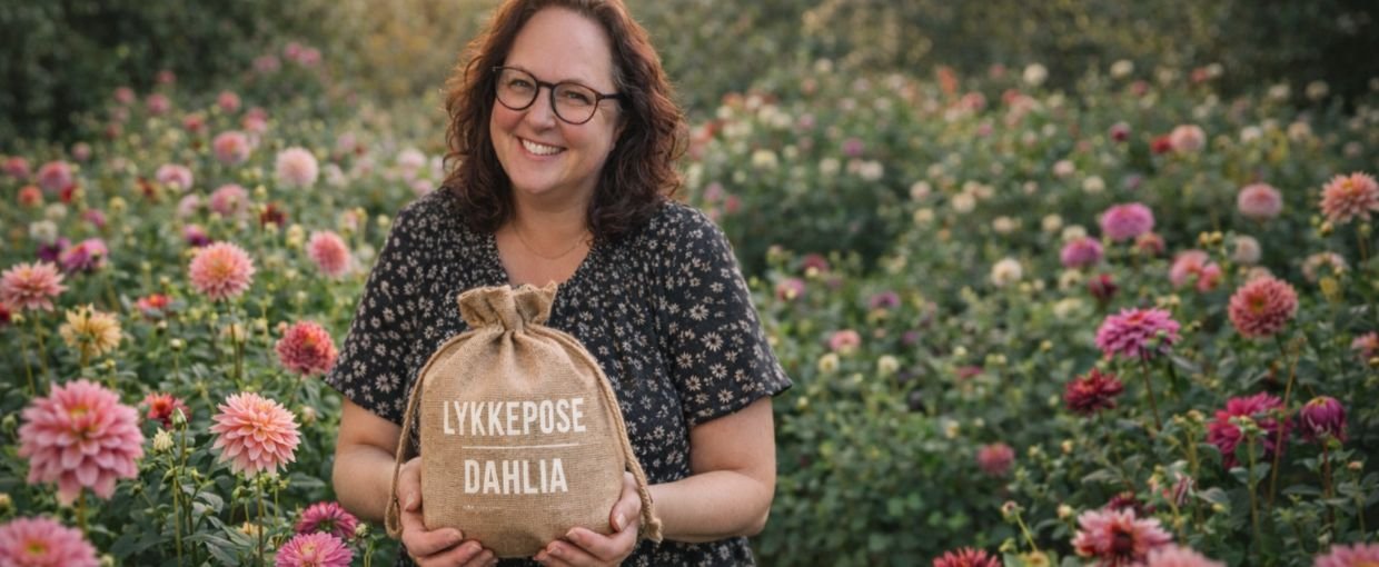 Lykkepose med dahlia - 110 kr.